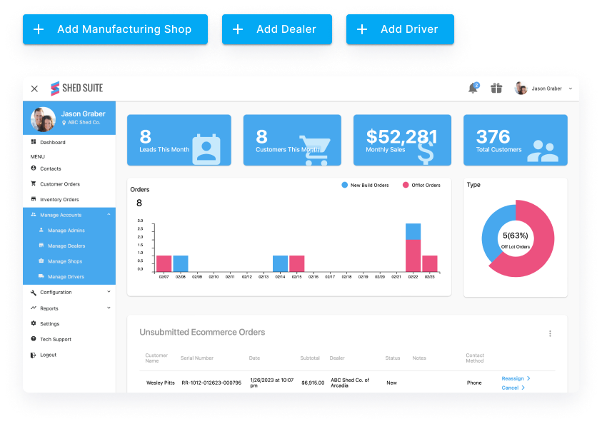 shed suite user dashboard